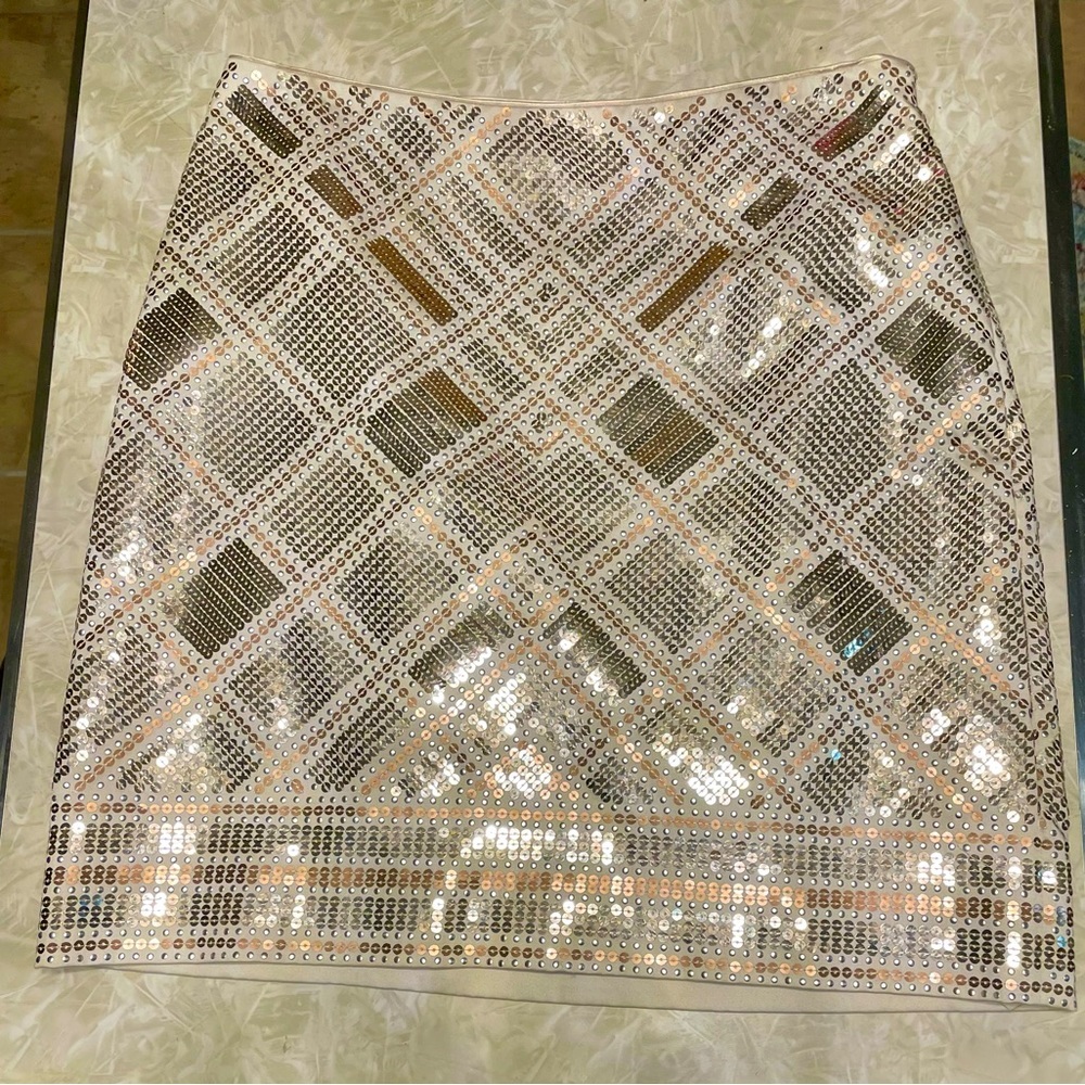 WHBM Sequined Silver & Gold Mini Skirt Size 2 - EUC